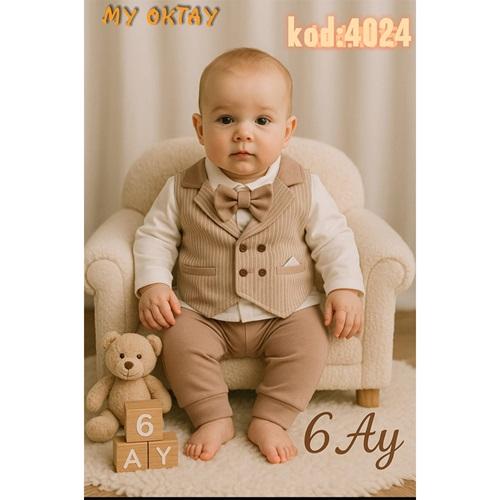 My Oktay 4024 Erkek Bebe Damat Çizgili 3 Lü Takım 3-24 Ay