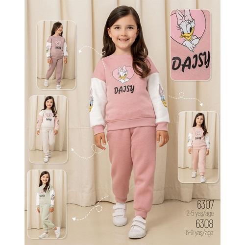 Pampal 6307 Kız Çocuk 3 İplik Taş Daisy Baskılı Takım 2-5 Yaş