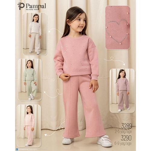 Pampal 3289 Kız Çocuk 3 İplik Taş Kalp Baskılı Takım 2-5 Yaş