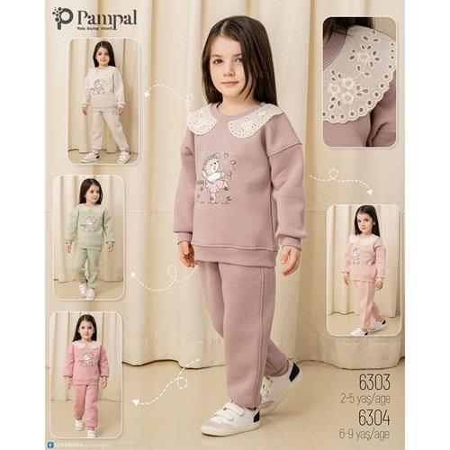 Pampal 6303 Kız Çocuk 3 İplik Sevimli Ayıcık Baskılı Yakalı Takım 2-5 Yaş