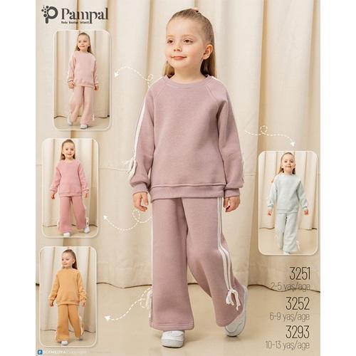 Pampal 3251 Kız Çocuk 3 İplik Kolu Şeritli Takım 2-5 Yaş