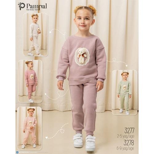 Pampal 3278 Kız Çocuk 3 İplik Sevimli Oyuncak Ayıcıklı Takım 6-9 Yaş