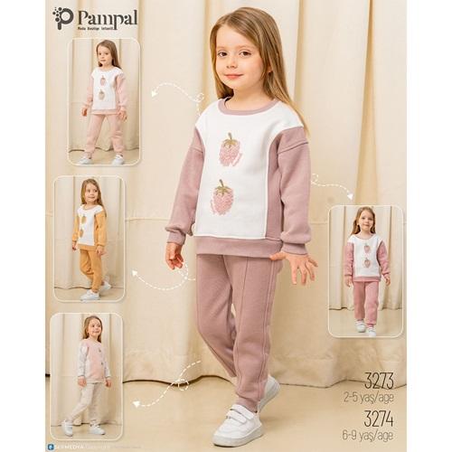 Pampal 3273 Kız Çocuk 3 İplik Peluş Nakışlı Takım 2-5 Yaş