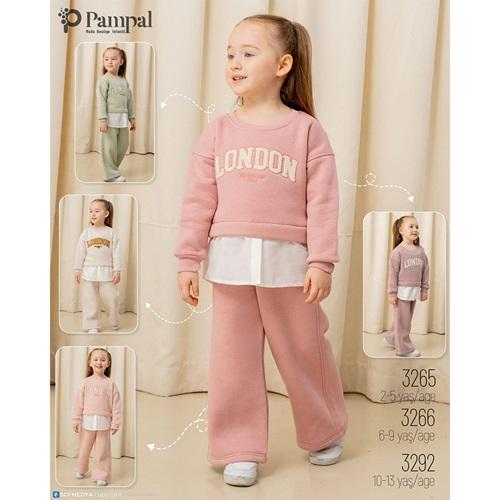 Pampal 3292 Kız Çocuk 3 İplik Süzine London Nakışlı Takım 10-13 Yaş