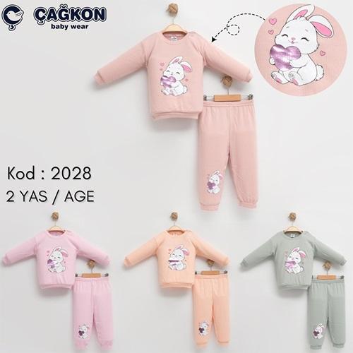 Çağkon 2028 Kız Çocuk Sevimli Tavşan Baskılı Takım 2 Yaş