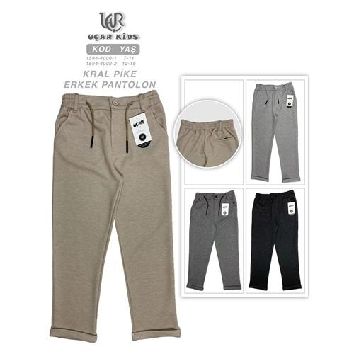 Uçar 4000-1 Erkek Çocuk Kral Pike Arka Cep Uzun Duble Paça Pantolon 7-11 Yaş