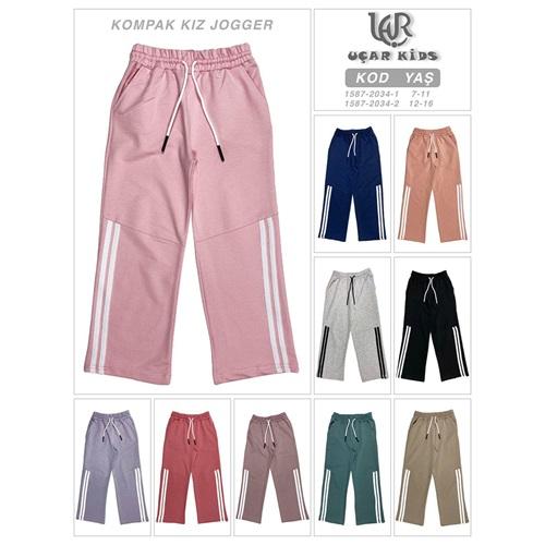 Uçar 2034-2 Kız Çocuk On Parclı Şeritli Uzun Geniş Paça Eşofman 12-16 Yaş