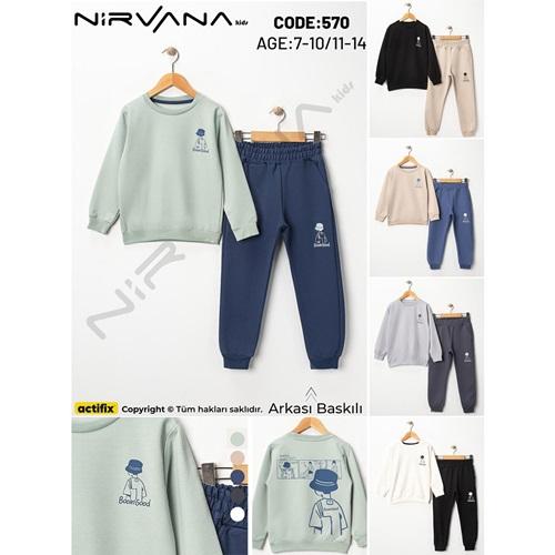 Nirvana 570-1 Erkek Çocuk 2 İplik Boor Good Baskılı Sıfır Yaka Takım 11-14 Yaş