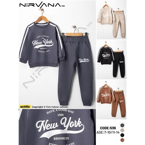 Nirvana 536 Erkek Çocuk 2 İplik Brookln New Yourk Baskılı Sıfır Yaka Takım 7-10 Yaş