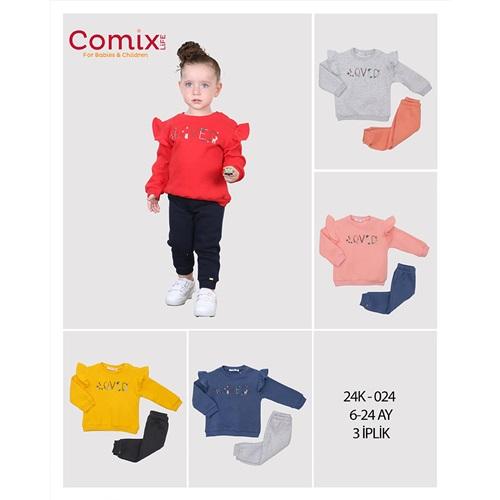 Comix 024 Kız Bebe 3 İp Loved Baskısı Sıfır Yaka Takım 06-24 Ay