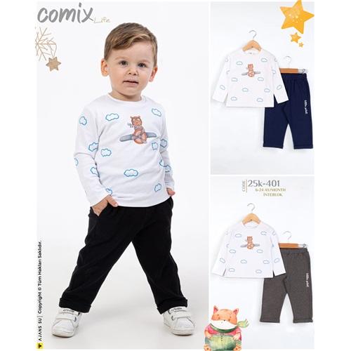 Comix 401 Erkek Bebe Little Pilot Baskısı Sıfır Yaka Takım 6-24 Ay