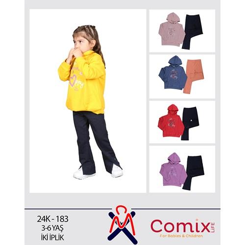 Comix 183 Kız Çocuk 2 İp Just Want Baskılı Kapşonlu Takım 3-6 Yaş