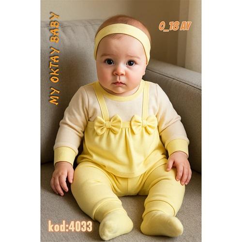 My Oktay 4043 Kız Bebe Penye Fiyonklu 2 Li Takım 3-6 Ay