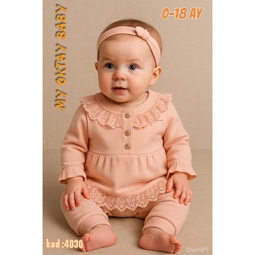 My Oktay 4030 Kız Bebe Penye Güpürlü 2 Li Takım 6-18 Ay