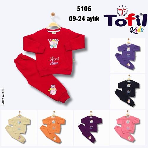 Tofil 5106 Kız Çocuk 3 İp Cepli Peluş Rock Star Nakışlı Takım 9-24 Ay