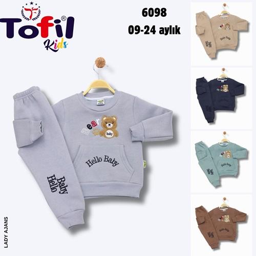 Tofil 6098 Erkek Çocuk 3 İp Cepli Peluş Hello Baby Nakışlı Takım 9-24 Ay