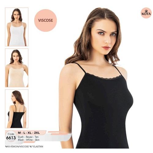 Kota 6613 Bayan Viskon Yakası Tırnak Dantelli İp Askılı Atlet