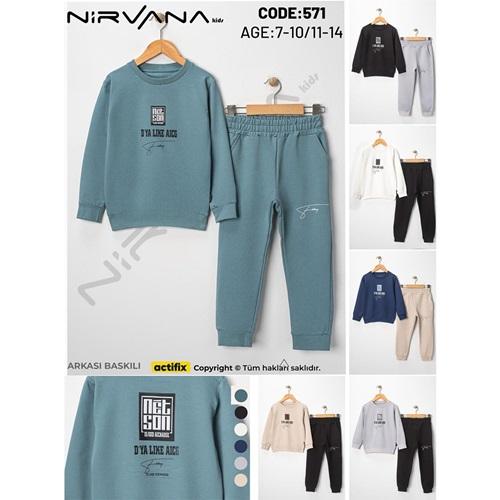 Nirvana 571-1 Erkek Çocuk 2 İplik D Ye Like Aıcg Baskılı Sıfır Yaka Takım 11-14 Yaş