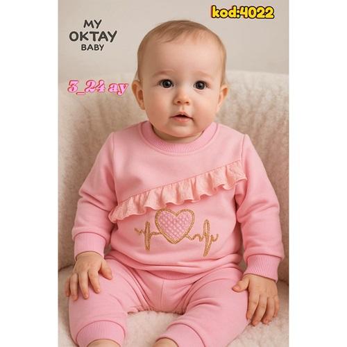 My Oktay 4022 Kız Bebe 2 İp Kalp Taşlı Nakışlı Takım 3-24 Ay