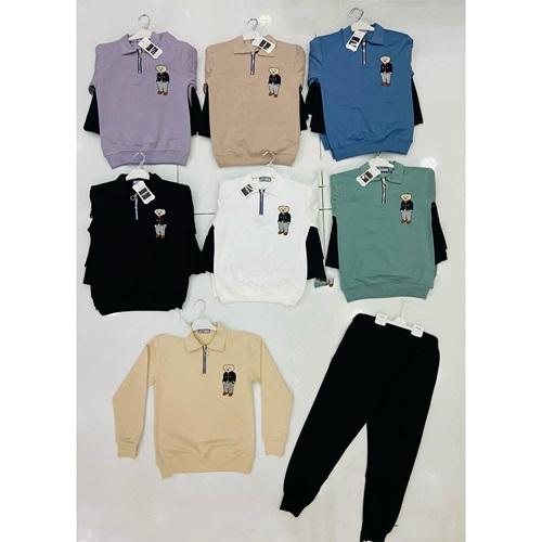 Furkan Erkek Çocuk 2 İp Ayıcık Nakışlı Fermuar Yakalı Takım 7-10 Yaş