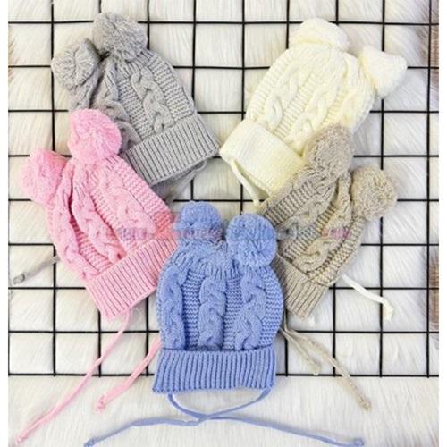 Recos Çocuk 0250 Triko Saç Pirinç Örgü Çift Ponponlu Bere 4-8 Yaş