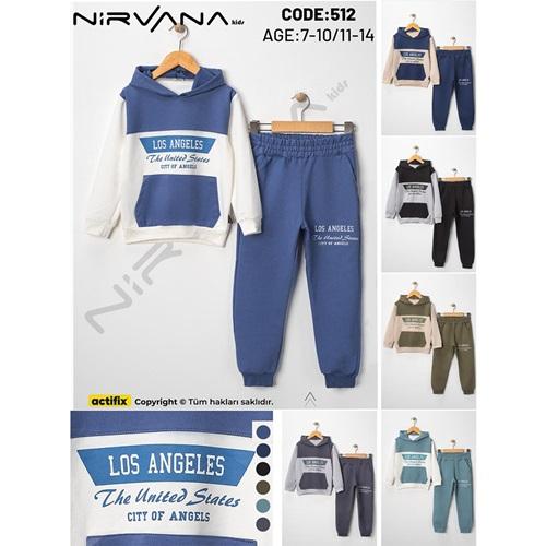 Nirvana 512-1 Erkek Çocuk 2 İplik Los Angeles Baskılı Kapşonlu Takım 11-14 Yaş