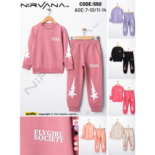 Nirvana 550 Kız Çocuk 2 İplik Yıldız Baskılı Sıfır Yaka Takım 7-10 Yaş