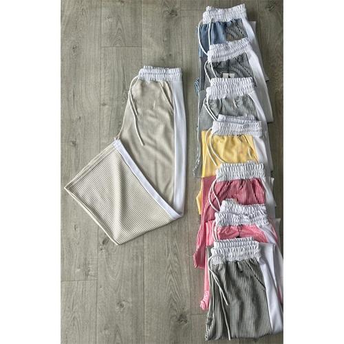 Cml 1239-2 Kız Çocuk Ges Jakar Çizgili Kemer Boy Garnili Geniş Paça Yan Cepli Eşofman Alt 9-12 Yaş