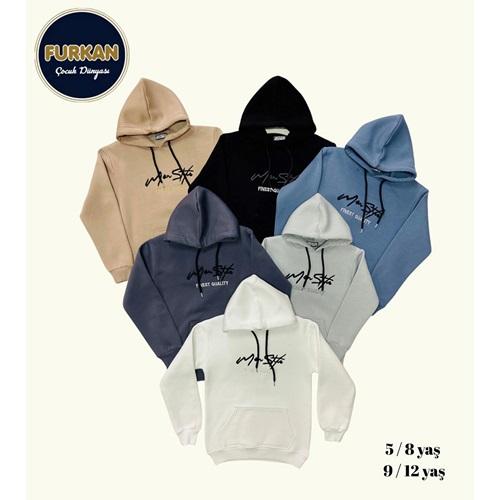 Furkan 8057 Erkek Çocuk 3 İplik Fınest Qualıty Nakışlı Kapşonlu Sweat 13-16 Yaş