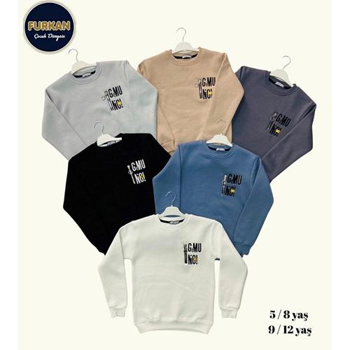 Furkan 8064 Erkek Çocuk 3 İplik Cep Fermuar Gemu Nakışlı Sıfır Yaka Sweat 13-16 Yaş