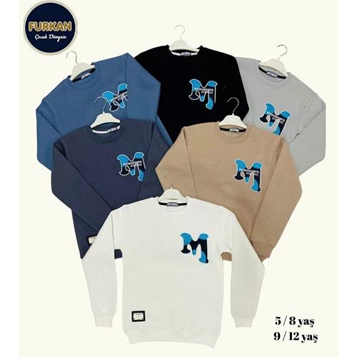 Furkan 8026 Erkek Çocuk 3 İplik Stambou Nakışlı Sıfır Yaka Sweat 5-8 Yaş