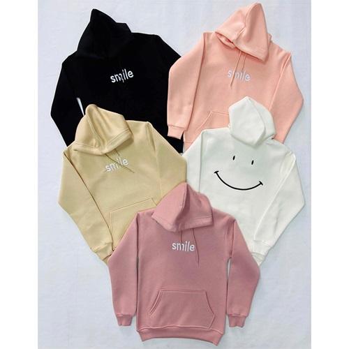 Almila 8019 Çocuk 3 İplik Smile Nakışlı Kapşonlu Sweat 9-12 Yaş