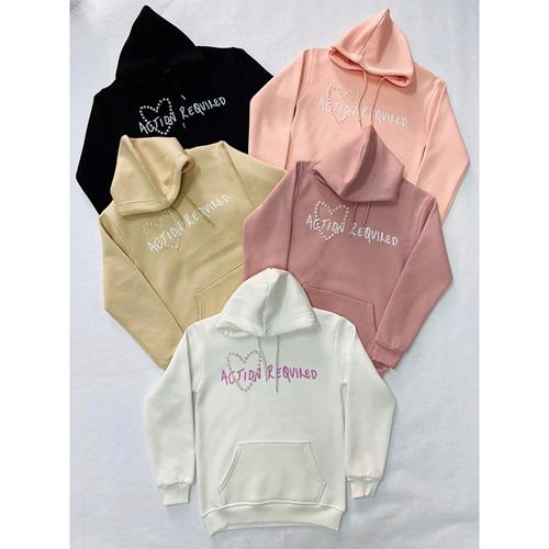 Almila 8019 Kız Çocuk 3 İplik İncili Kalp Nakışlı Kapşonlu Sweat 9-12 Yaş