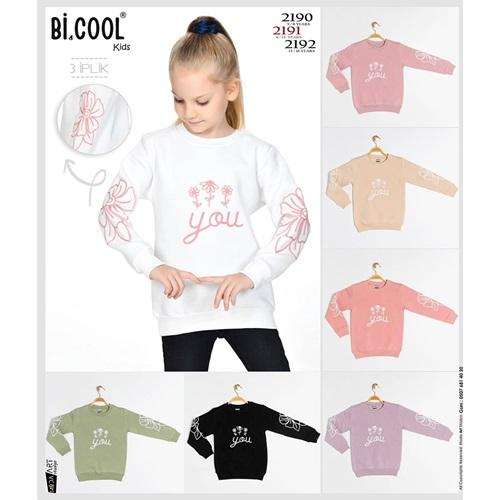 Bi Cool 2192 Kız Çocuk 3 İplik Papatya Nakışlı Sıfır Yaka Sweat 13-16 Yaş