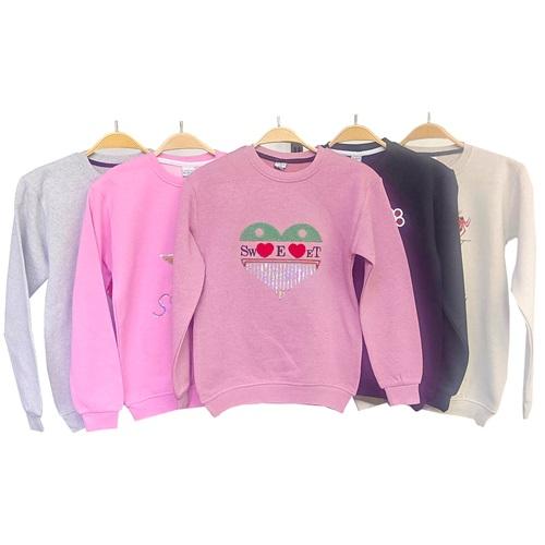 Kardeşler Lıfe Kız Çocuk 2 İp Süzine Pullu Kalp Nakışlı Sweat 8-12 Yaş