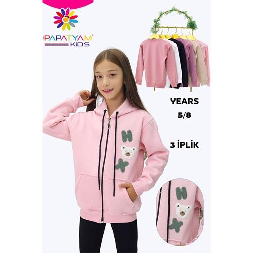 Papatyam Kids 10912 Kız Çocuk 3 İp Fermuarlı Hox Panda Süzene Nakışlı Caket 5-8 Yaş