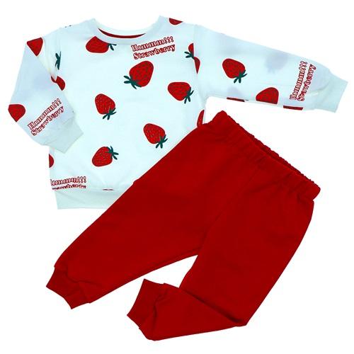 Bambu Kids 710 Kız Çocuk 2 İplik Çilek Baskılı Sıfır Yaka Takım 1-4 Yaş