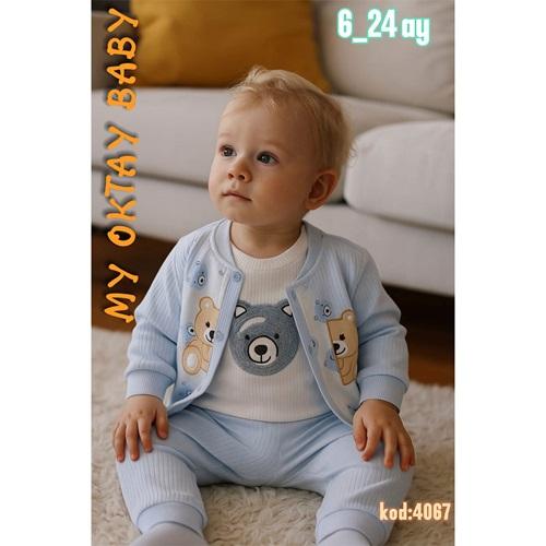My Oktay 4067 Erkek Bebe Ayıcık Nakışlı 3 Lü Takım 3-24 Ay