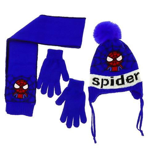 Recos Çocuk Triko Spiderman Nakışlı Ponponlu Atkı Bere Eldiven 3 Lü Takım 4-8 Yaş
