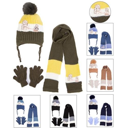 Recos Çocuk Triko Kardan Adam Nakışlı Ponponlu Atkı Bere Eldiven 3 Lü Takım 4-8 Yaş