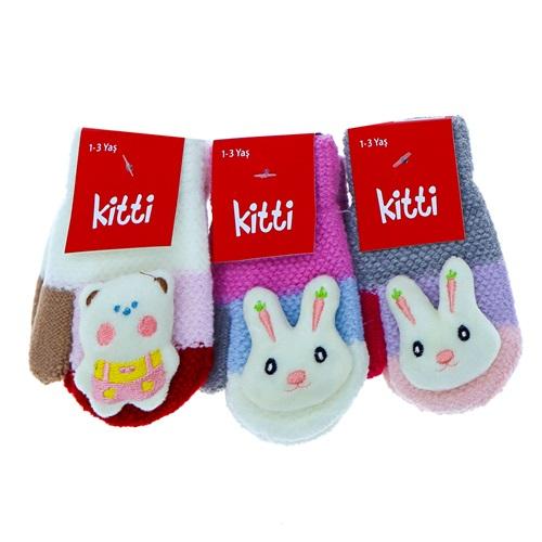 Kitti K24210-04 Kız Çocuk Kabartma Micro Oyuncaklı Örme Eldiven 1-3 Yaş