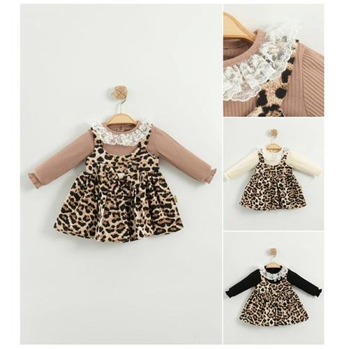 Tufitto 1695 Kız Bebe Kalp154 Leopar Elbise 9-24 Ay