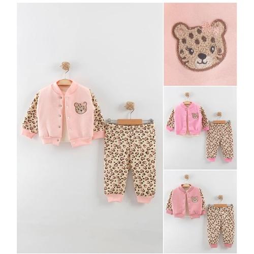 Tufitto 1718 Kız Bebe 3 İp Sevimli Aycık Leopar Yakalı 3 Lü Takım 9-24 Ay