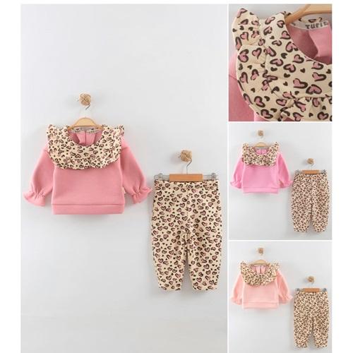 Tufitto 1717 Kız Bebe 3 ip Leopar Kare Yakalı 3 Lü Takım 9-24 Ay