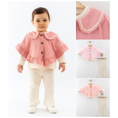 Tufitto 1724 Kız Çocuk Düğmeli Pelerinli Yakalı 3 Lü Takım 9-24 Ay