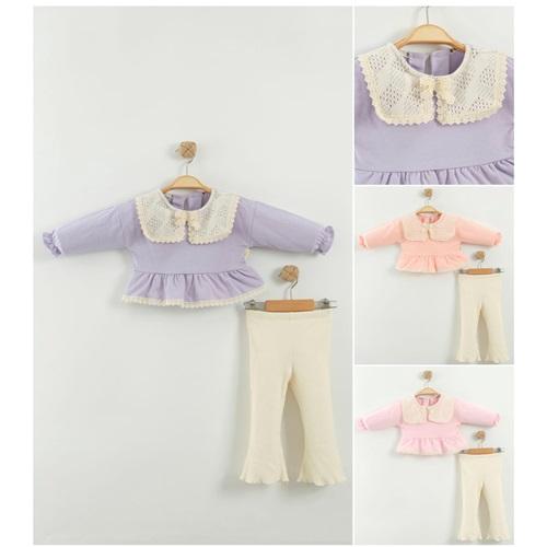 Tufitto 1698 Kız Çocuk Dantelli Kare Yakalı 2 Li Takım 9-24 Ay