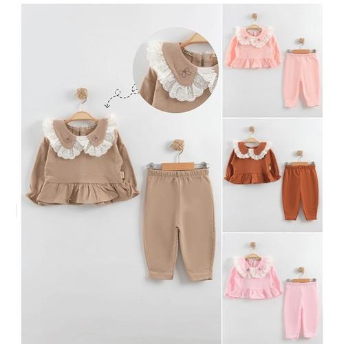 Tufitto 1716 Kız Çocuk Dantelli Yakılı 2 Li Takım 9-24 Ay