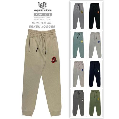 Uçar 7031-2 Erkek Çocuk 3 İp Kompak Keep Baskılı Fermuarlı Flato Cepli Ribana Paça Eşofman Alt 12-16 Yaş