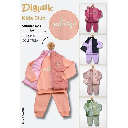 Dıgıdık Kids 546146 Kız Çocuk 3 İp Perfectly Baskılı Şişme Yelekli Takım 3-6 Yaş