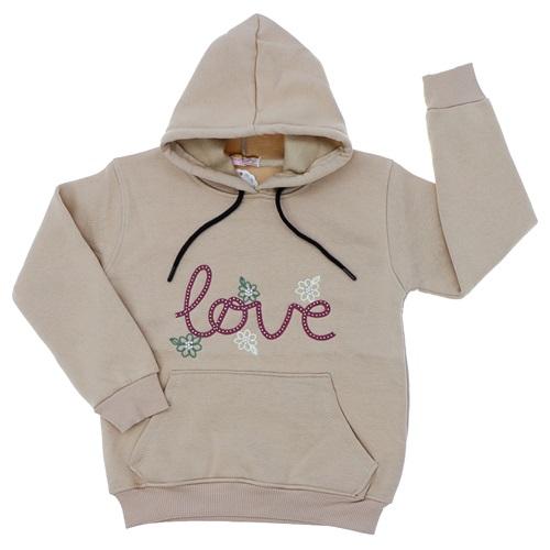 Papatyam Kids 10906 Kız Çocuk 3 İp Love Boncuklu Nakışlı Kapşonlu Sweat 9-12 Yaş
